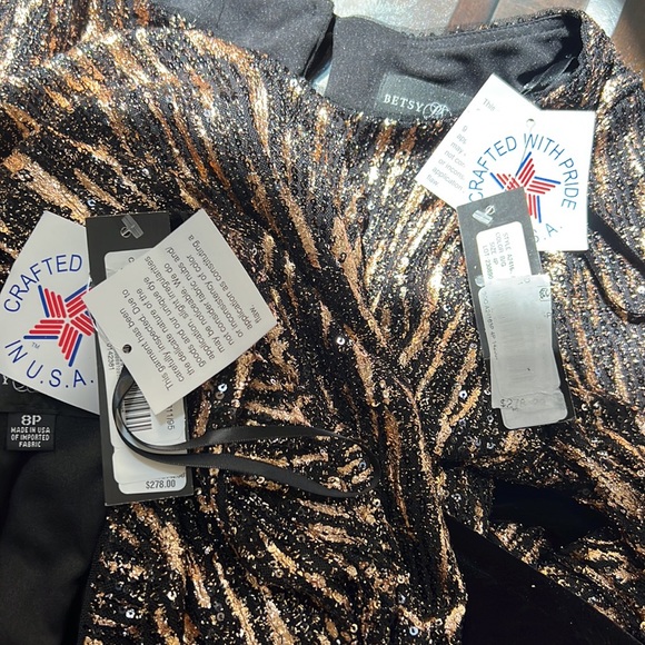 Betsy & Adam Sequin Trapeze Long Sleeve Velvet Self-Tie Belt A-Line Dress - Picture 11 of 12